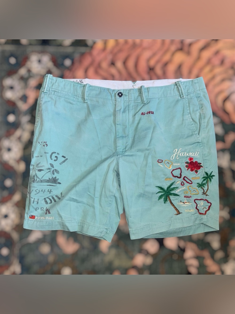 POLO RALPH LAUREN RL 5th Division Eastern Fleet Hawaii Navy Souvenir Shorts 38